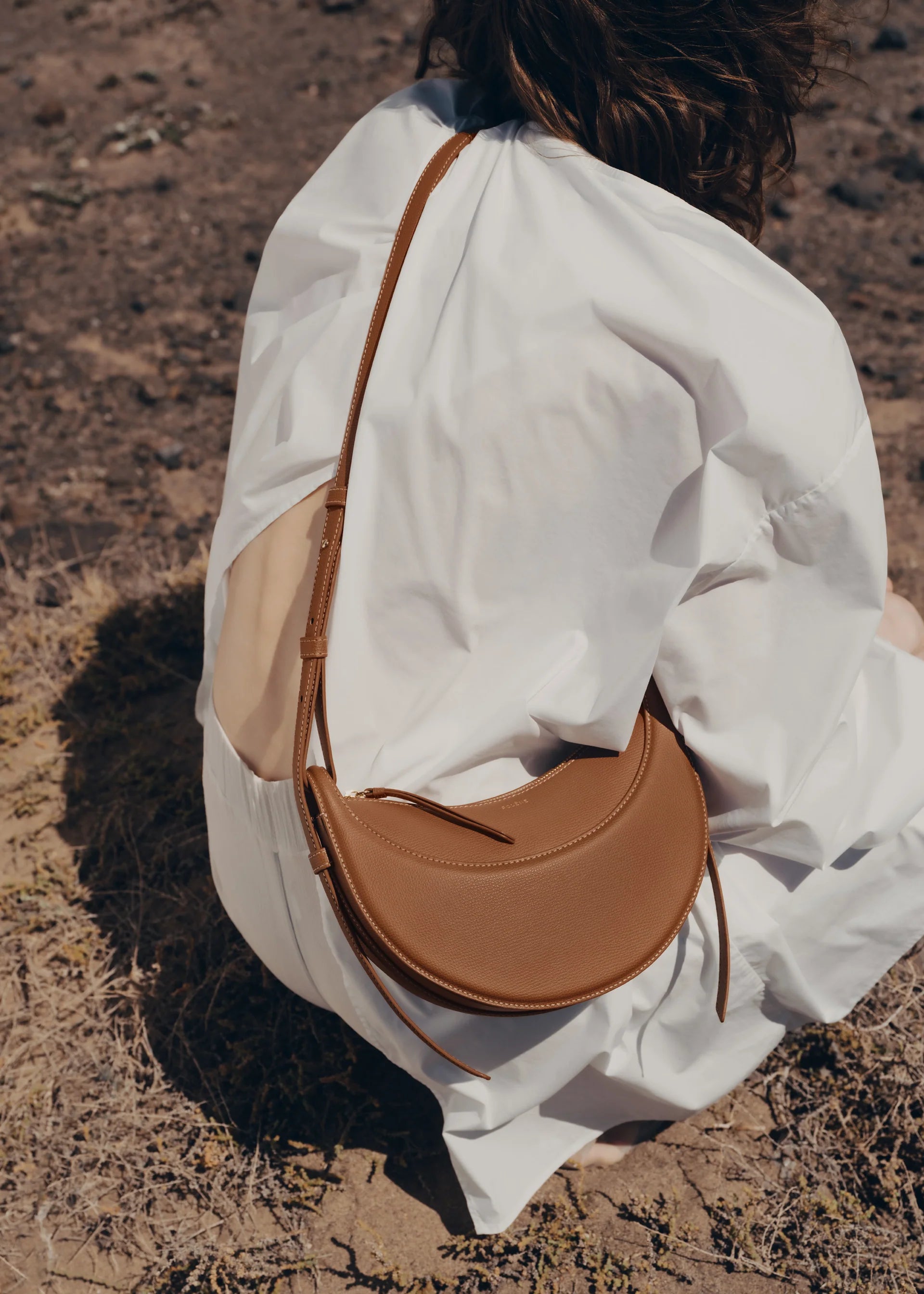 Polène Numéro Dix Textured Leather Shoulder Bag - Camel
