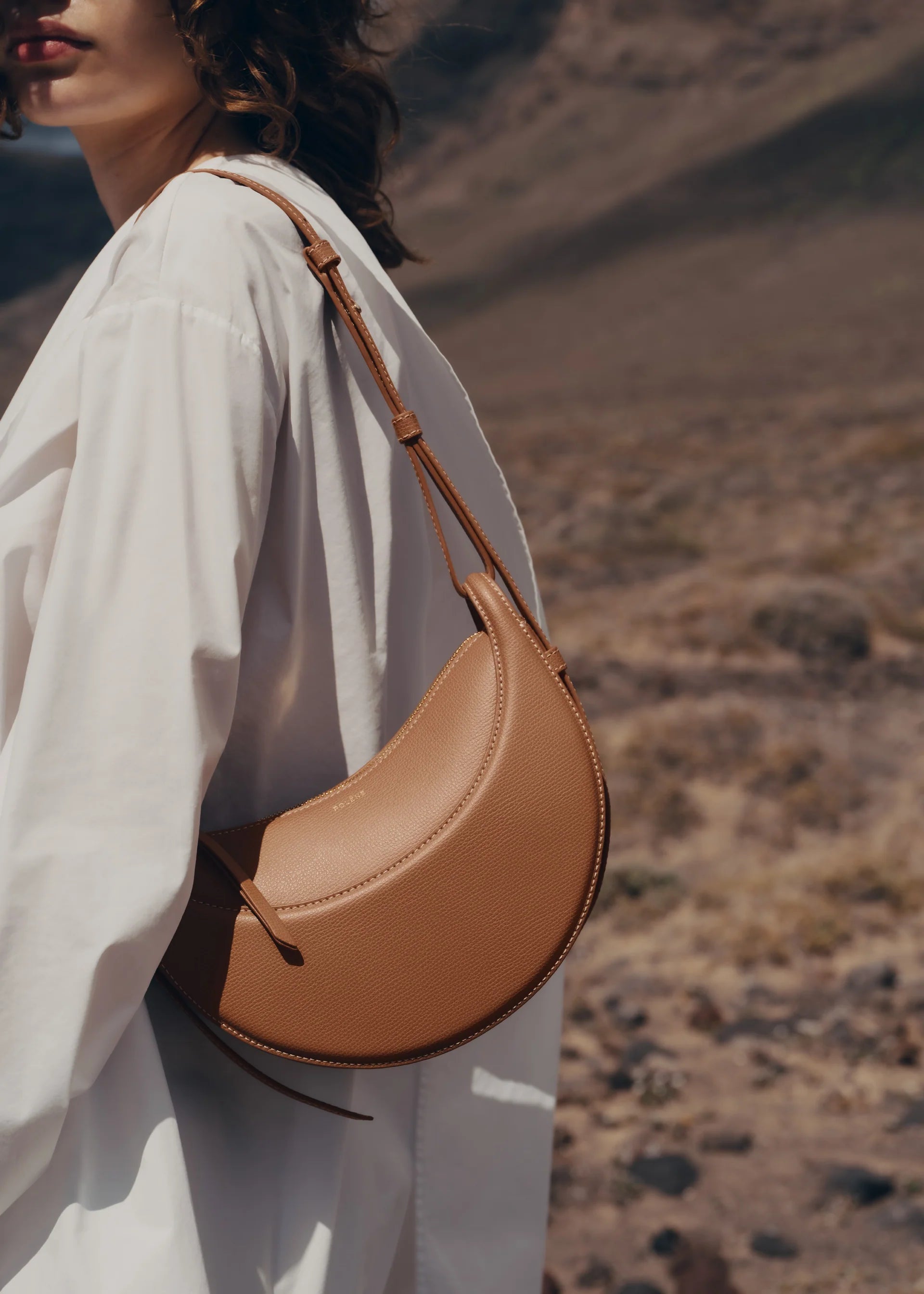 Polène Numéro Dix Textured Leather Shoulder Bag - Camel